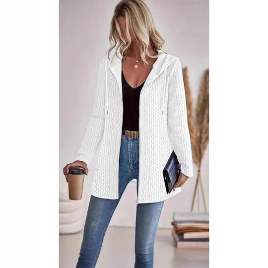 Damen Strickjacke mit Kapuze und trendigem Zopfmuster R&B