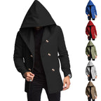 Herren modischer Mantel mit Kapuze und doppelter Knopfreihe R&B