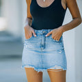 Damen Vintage Denimrock mit hohem Bund und ausgefranstem Saum R&B