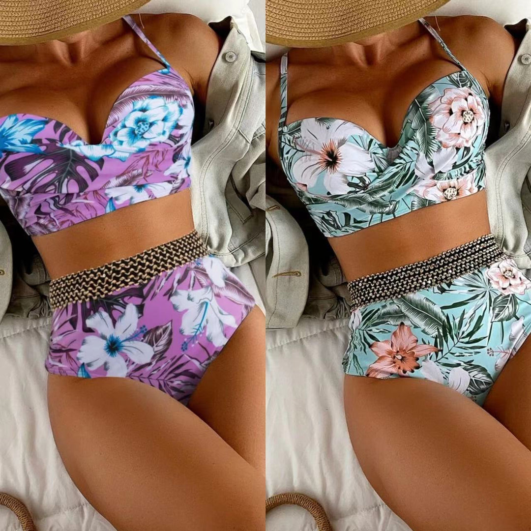Damen Hochtaillierter Bikini mit floralem Oberteil R&B