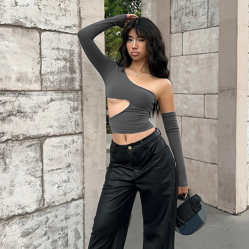 Damen asymmetrisches Langarmshirt mit Cut-out und innovativem Designs R&B
