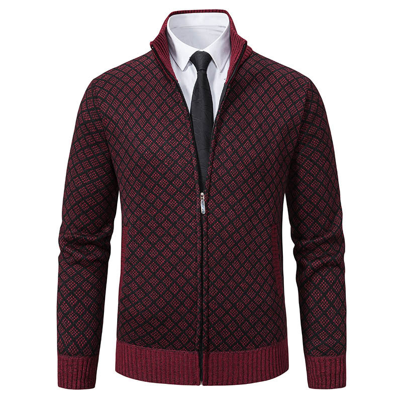 Herren Modische Strickjacke mit hochwertigem Zopfmuster und Reißverschluss R&B