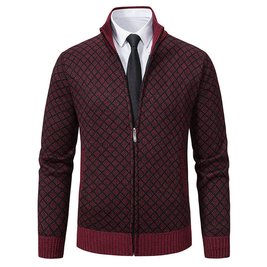 Herren Modische Strickjacke mit hochwertigem Zopfmuster und Reißverschluss R&B