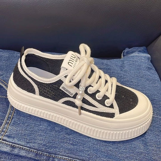 Damen Plateau Sneakers mit elegantem Design und atmungsaktiver Mesh-Oberfläche R&B