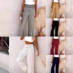 Damen Weite Hochbundhose mit dekorativen Knöpfen R&B