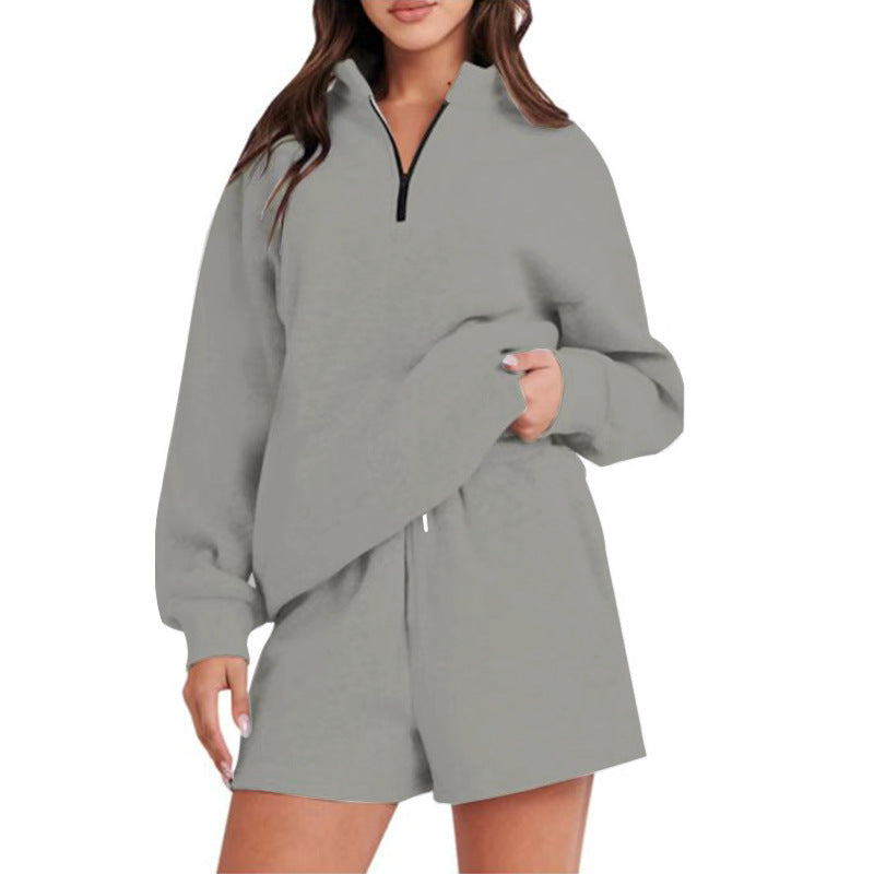 Damen Sportlicher Sweatshirt-Hosen-Set mit hohem Kragen und praktischem Reißverschluss R&B