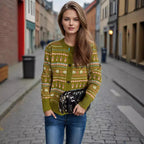 Damen Strickjacke mit farbenfrohem geometrischem Muster und praktischen Knöpfen R&B