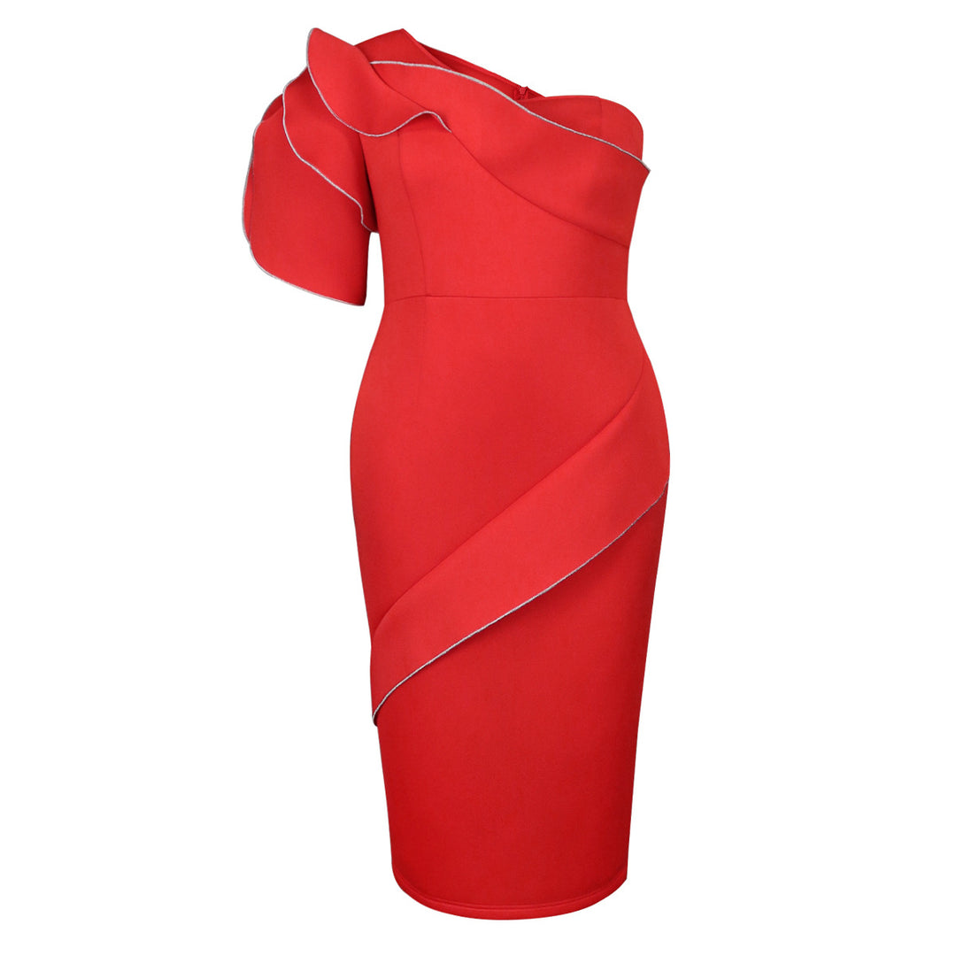 Damen figurbetontes Wickelkleid mit asymmetrischem Design und trendigem Rüschenelement R&B