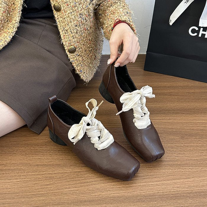 Damen elegante Schnürschuhe im Retro-Stil mit dekorativen Schleifen R&B