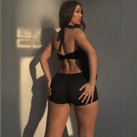 Damen Elegantes Jumpsuit mit tiefem V-Ausschnitt und dekorativem Ringdetail R&B