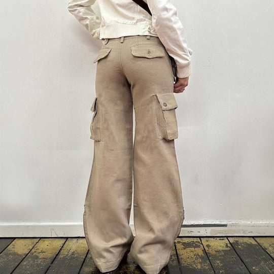 Damen lockere Cargo-Hose mit praktischen Taschen und weitem Bein R&B