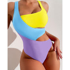Damen Einteiler Badeanzug mit asymmetrischem Schnitt und vitaler Farbgestaltung R&B