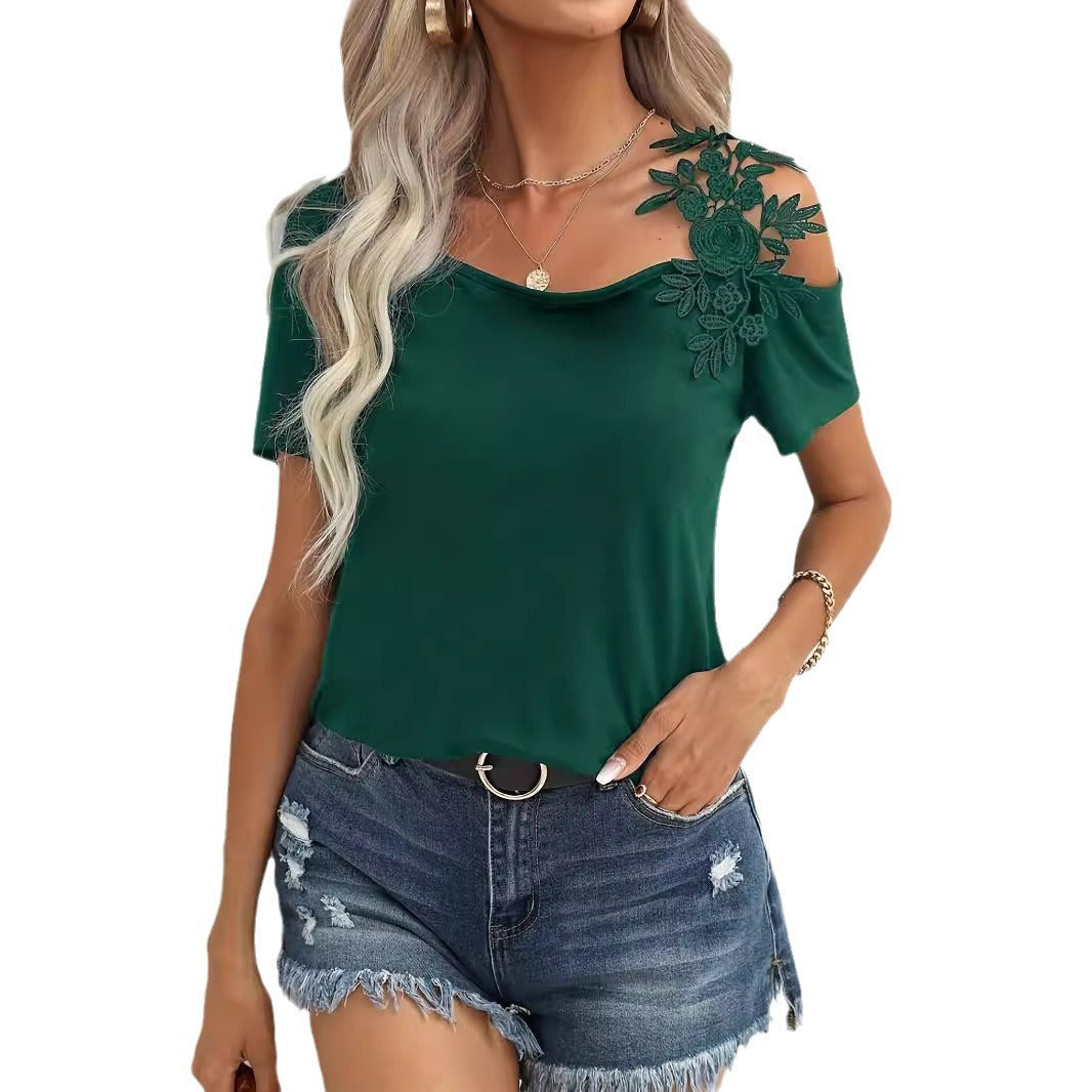 Damen elegantes T-Shirt mit Blumenstickerei R&B