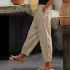 Damen Leichte Leinenhose mit seitlichen Schlitzen und elastischem Bund R&B