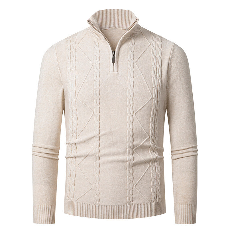 Herren Strickpullover mit Stehkragen und Zopfmuster R&B