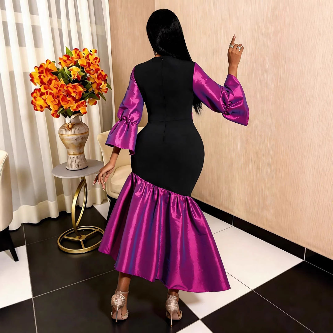 Damen Abendkleid mit voluminösen Ärmeln und elegantem Saum R&B