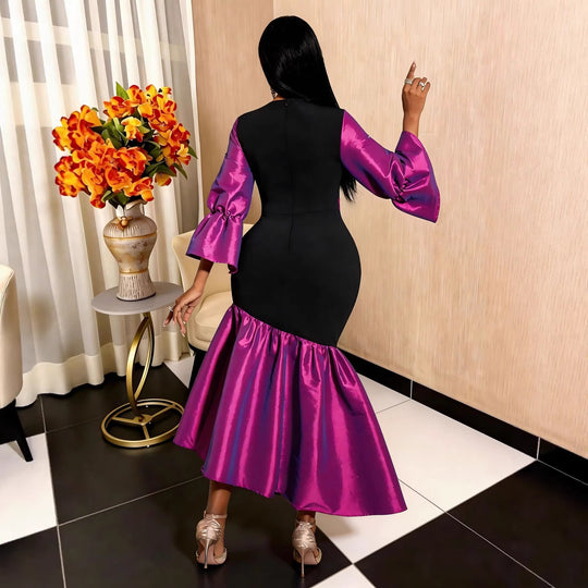 Damen Abendkleid mit voluminösen Ärmeln und elegantem Saum R&B
