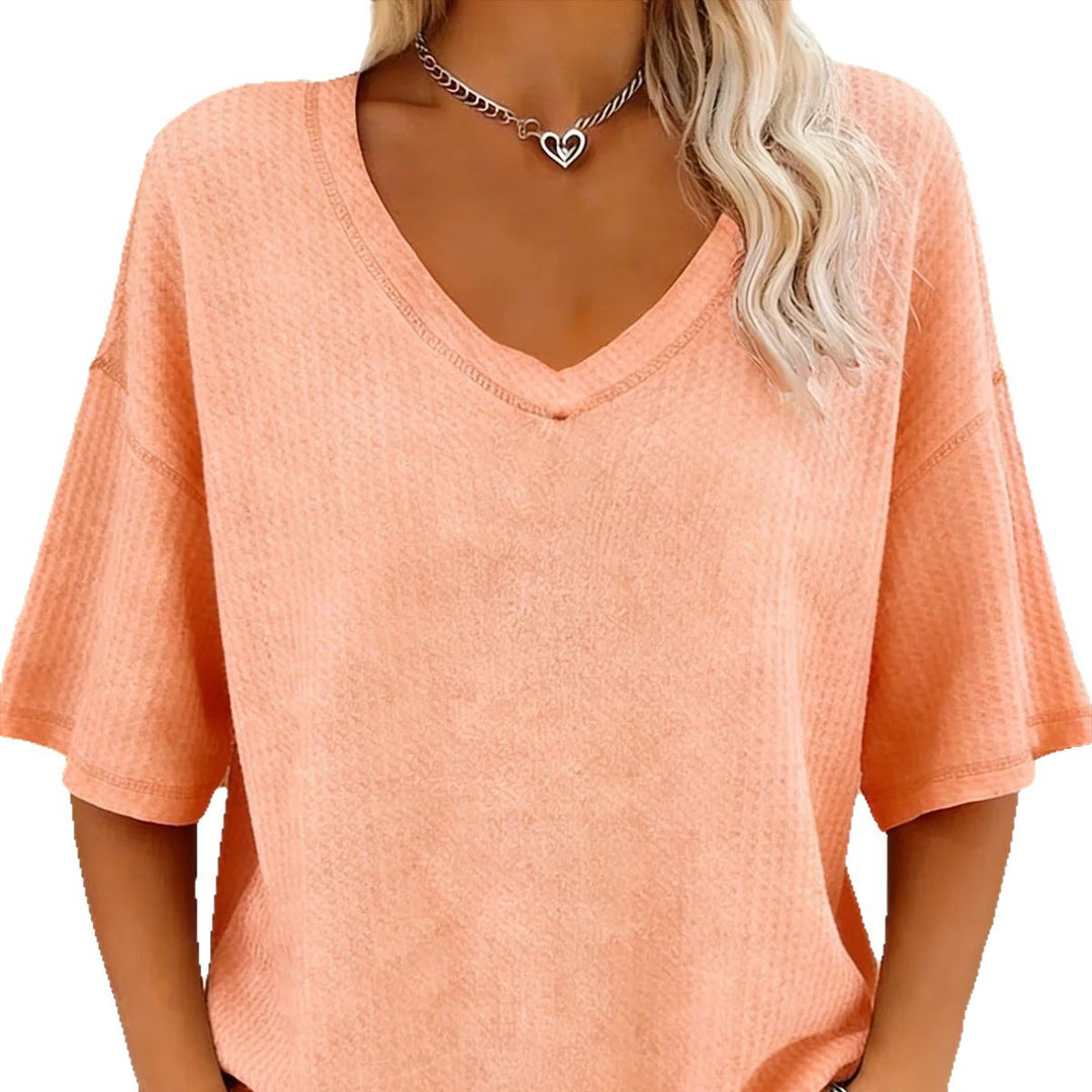Damen lässiges Oversize-Shirt mit V-Ausschnitt und strukturiertem Muster R&B