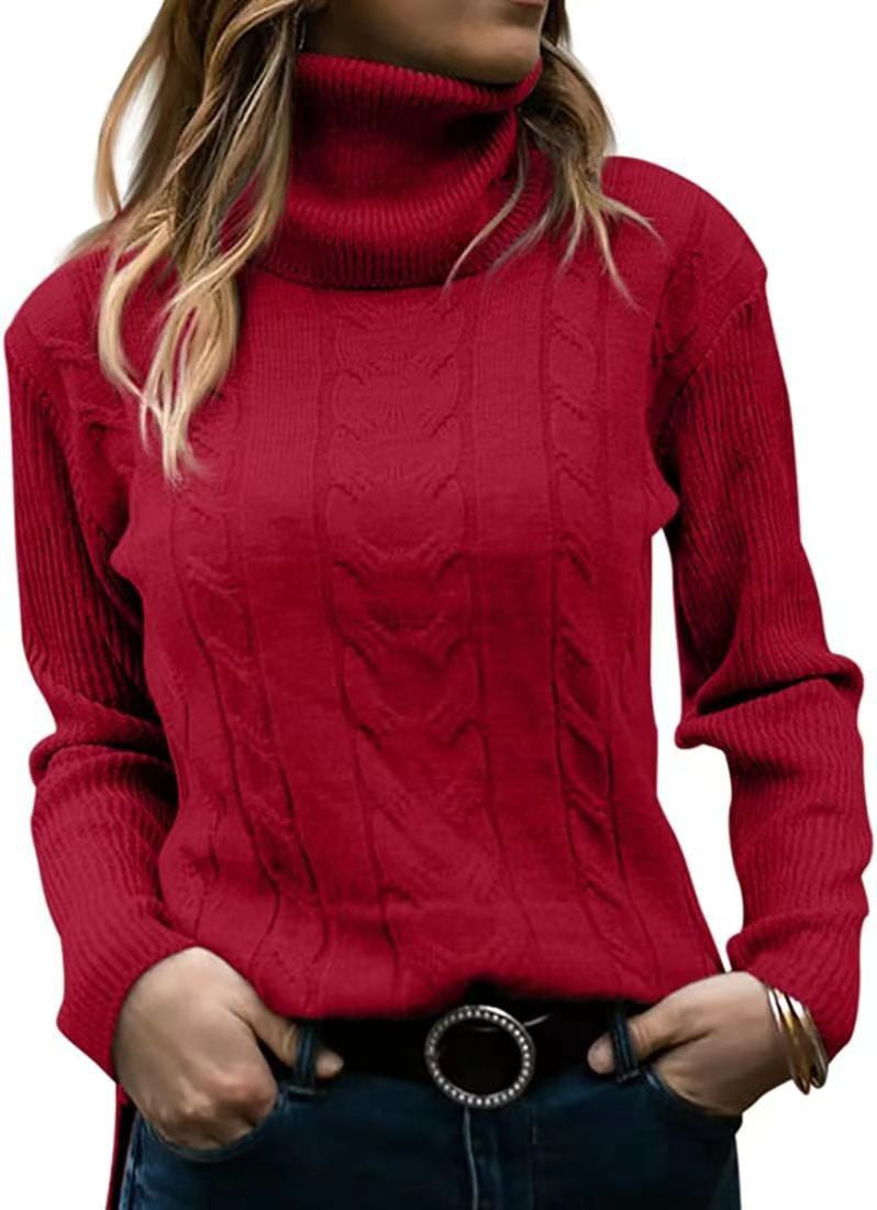 Damen Strickpullover mit Stehkragen und Zopfmuster R&B