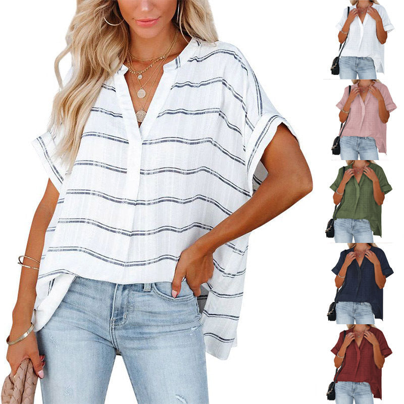 Damen lässige Bluse mit eleganter Vorderansicht und umgeschlagenen Ärmeln R&B