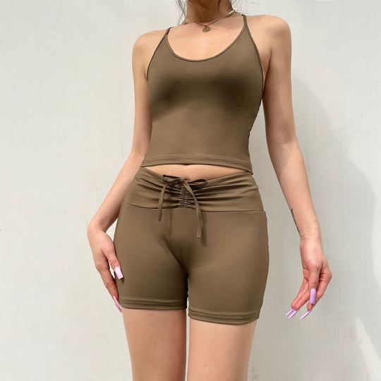 Damen Sportliches Top- und Shorts-Set mit verstellbarem Bund und elastischem Material R&B