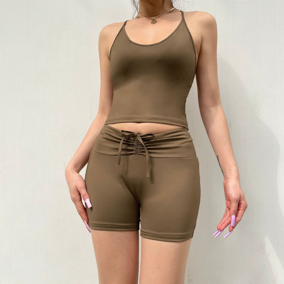 Damen Sportliches Crop-Top und Shorts-Set mit verstellbarem Bund R&B