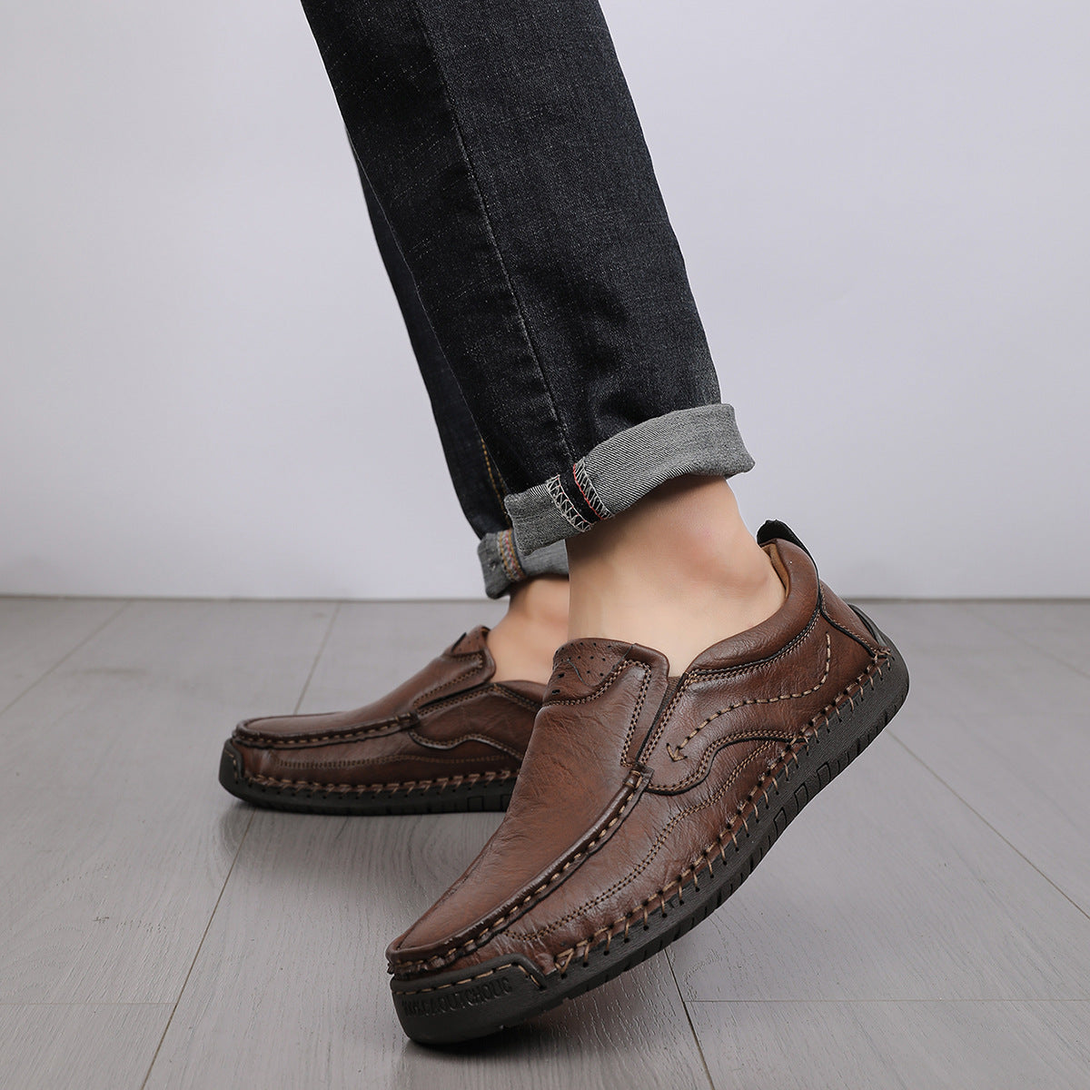 Herren Bequeme Leder Slipper mit atmungsaktiver Sohle R&B