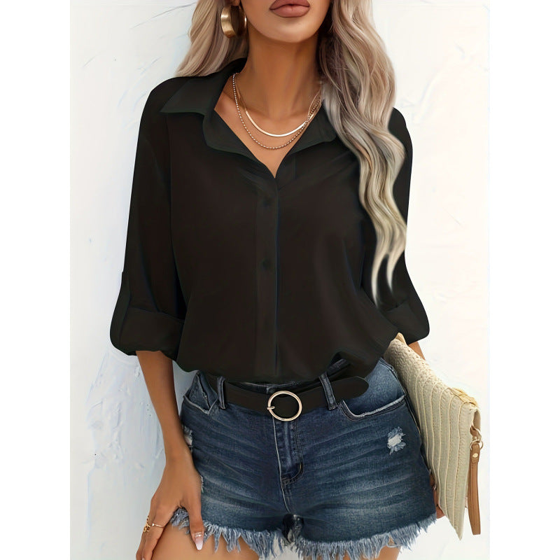 Damen elegante langärmelige Bluse aus atmungsaktiver Baumwolle R&B