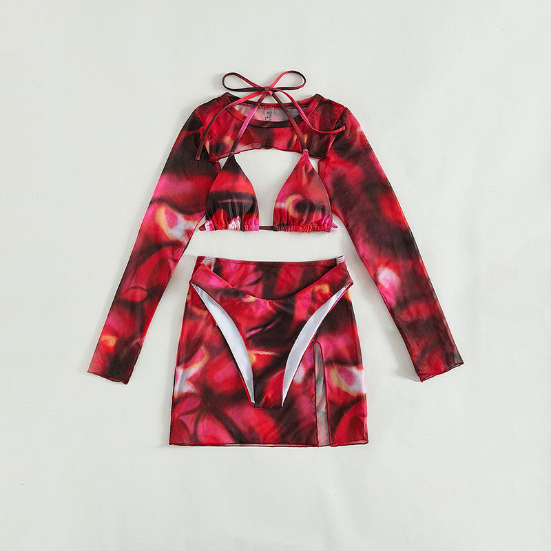 Damen modisches Crop-Top mit langem Ärmel und asymmetrischem Rock R&B