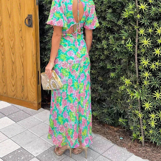 Damen Maxi-Kleid mit romantischem Flora-Design und fließendem Schnitt R&B