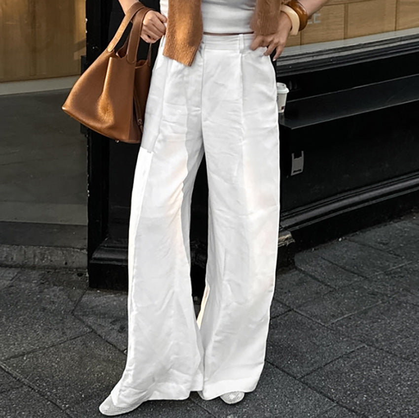 Damen Weit geschnittene Leinenhose mit elastischem Bund und hohem Taillenbund R&B
