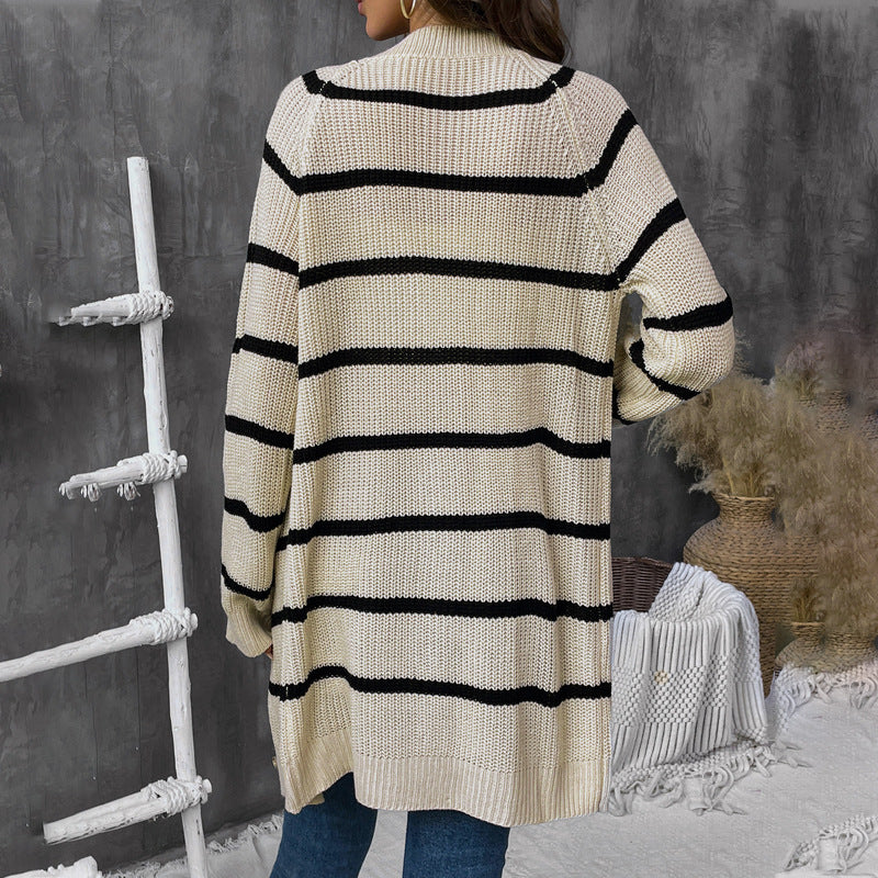Damen Offene Strickjacke mit Streifenmuster R&B