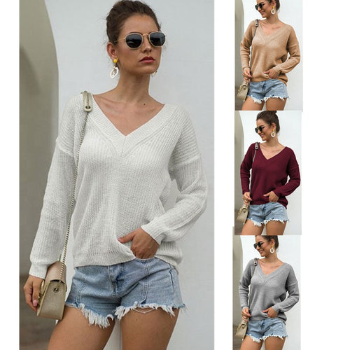 Damen V-Ausschnitt Strickpullover mit luftiger Struktur R&B