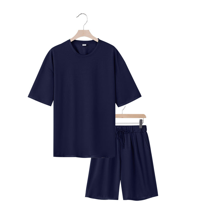 Herren nan entspannter Jersey-Set mit verlängertem Rundhals-T-Shirt und elastischen Kordelzug-Shorts R&B