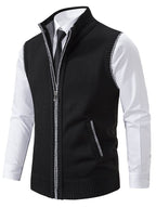 Herren elegante Strickweste mit hohem Kragen und praktischen Reißverschlusstaschen R&B