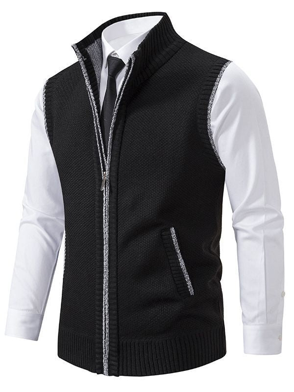 Herren elegante Strickweste mit hohem Kragen und praktischen Reißverschlusstaschen R&B
