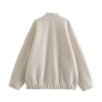 Damen flauschige Oversized-Jacke mit praktischen Taschen und elegantem Stehkragen R&B