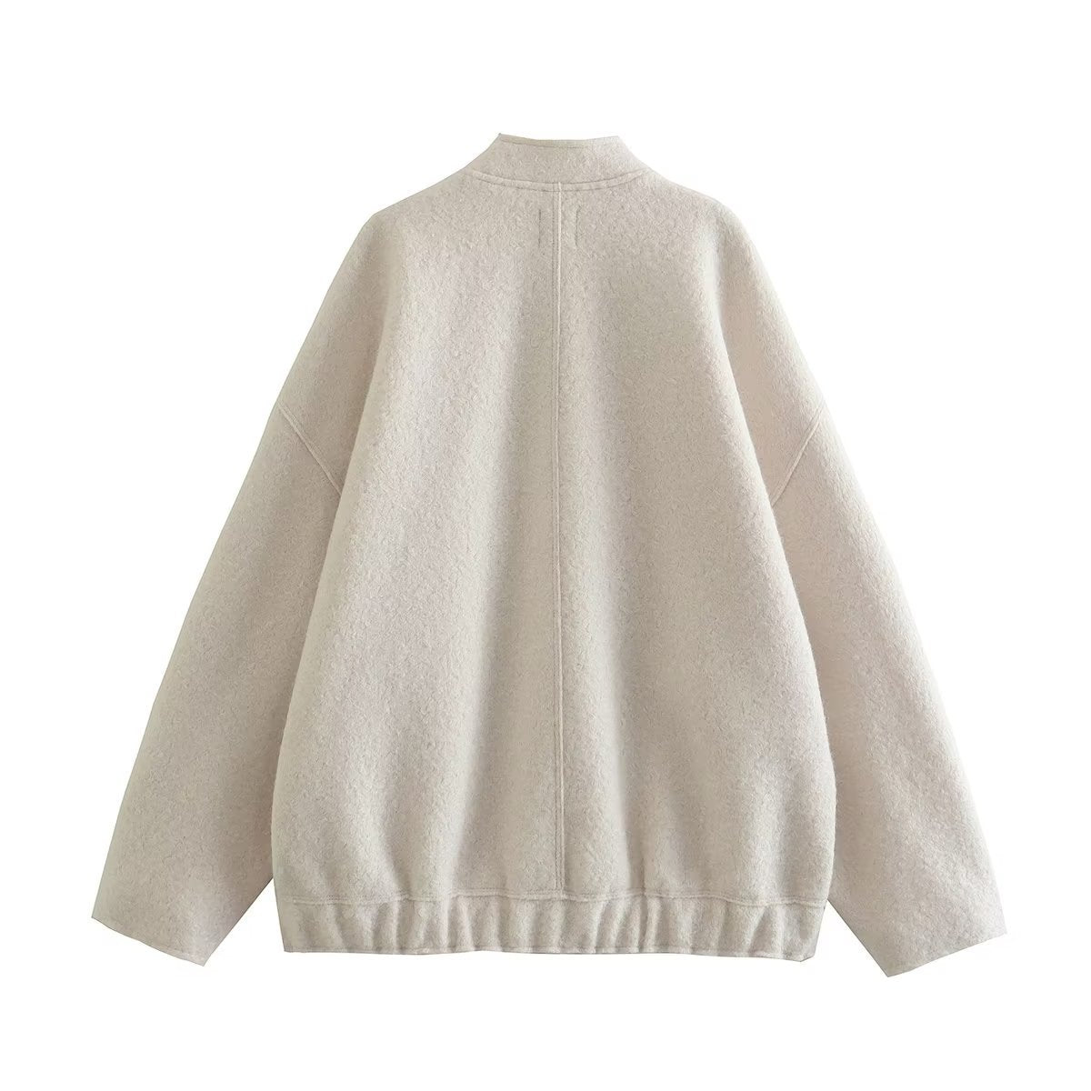 Damen flauschige Oversized-Jacke mit praktischen Taschen und elegantem Stehkragen R&B