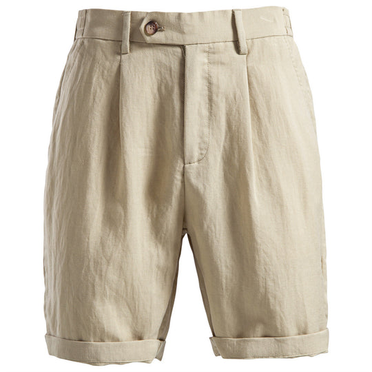 Herren nan lässige Leinenshorts mit Umschlag und Bundfalten R&B