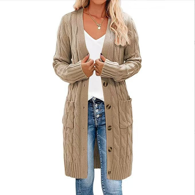 Damen Grobstrick-Cardigan mit Taschen und durchgehendem Knopfverschluss R&B
