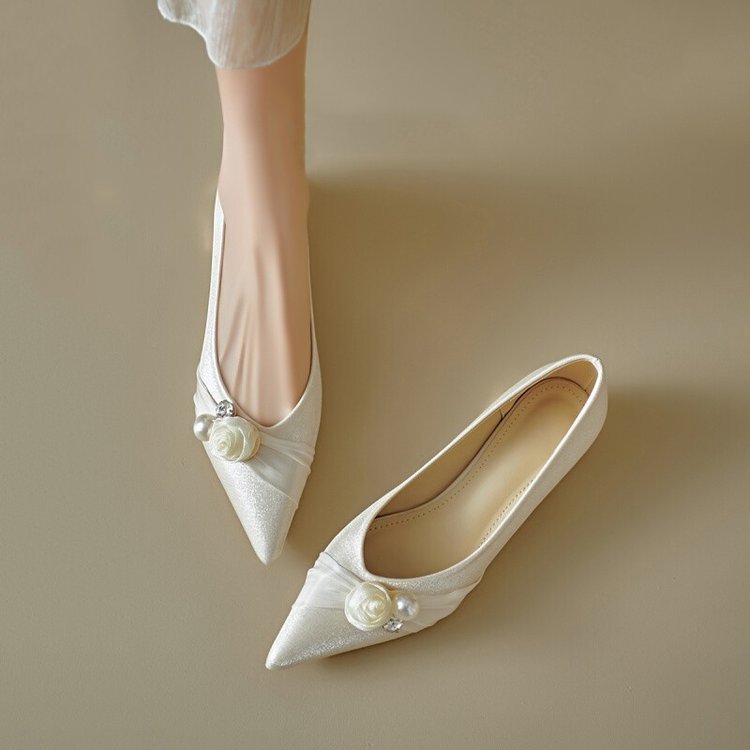 Damen elegante Ballerinas mit floralem Dekor und feinem Satin R&B