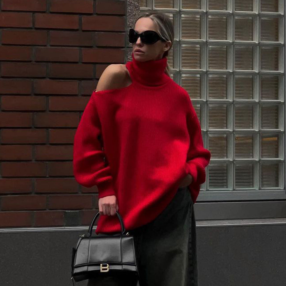 Damen Modischer Rollkragenpullover mit lässigem Schnitt R&B