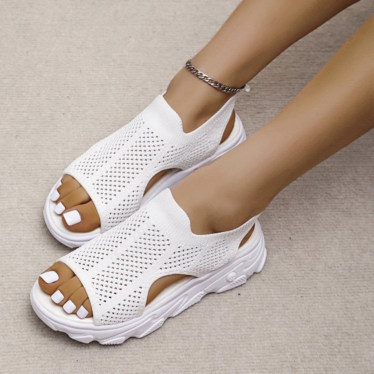 Damen Atmungsaktive Sport-Sandalen mit flexiblem Strickdesign und rutschfester Sohle R&B