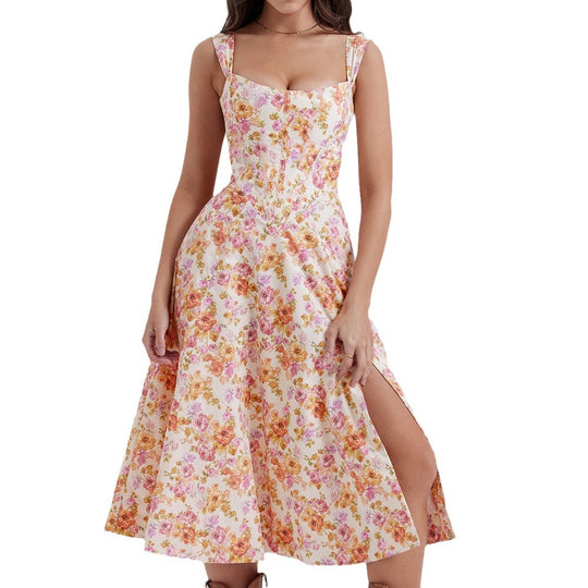 Damen Maxikleid mit schulterfreiem Design und floralem Muster R&B
