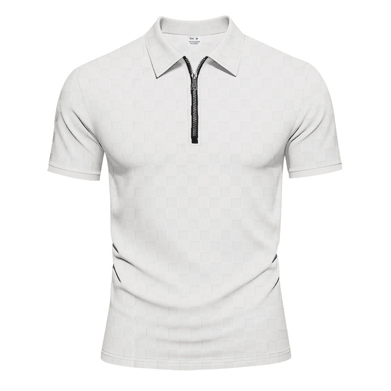 Herren nan kurzes Halbzip-Poloshirt aus strukturierter Waffelpiqué mit Hemdkragen und figurbetonter Passform R&B