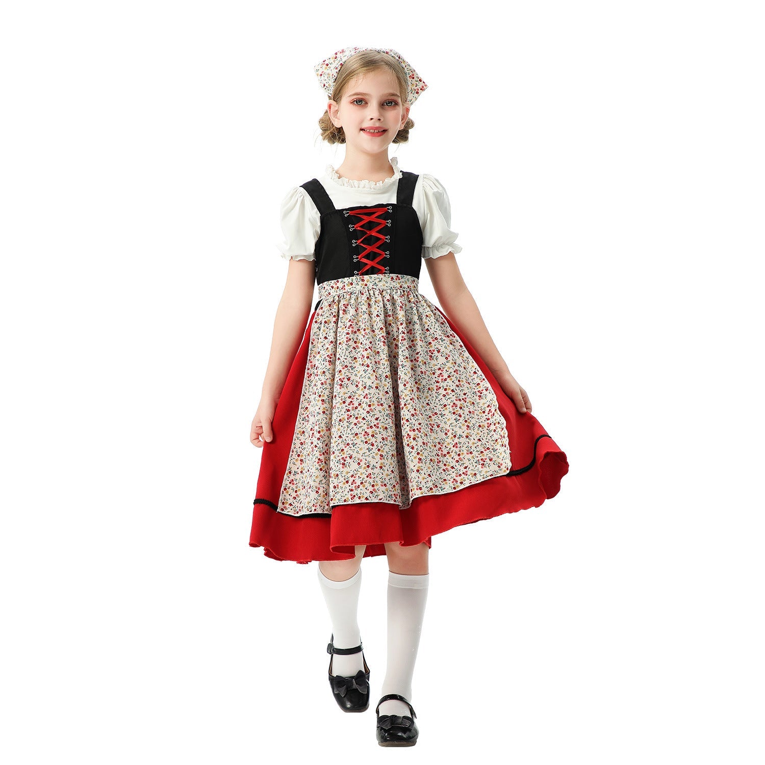 Damen nan traditionelles Kinderdirndl mit Schürze und Kopftuch R&B