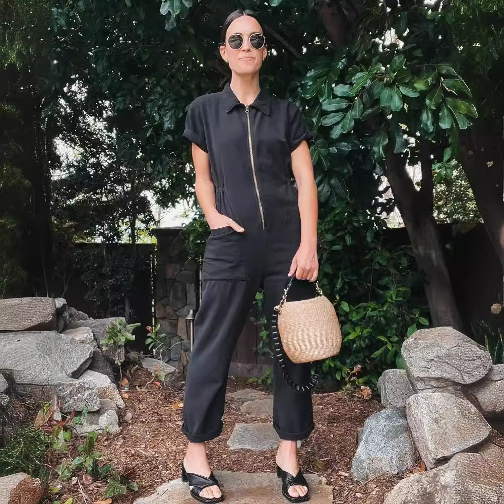 Damen legerer Jumpsuit mit praktischen Taschen und Reißverschluss R&B