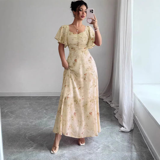 Damen Maxikleid mit fließendem Schnitt und romantischem Blumenmuster R&B