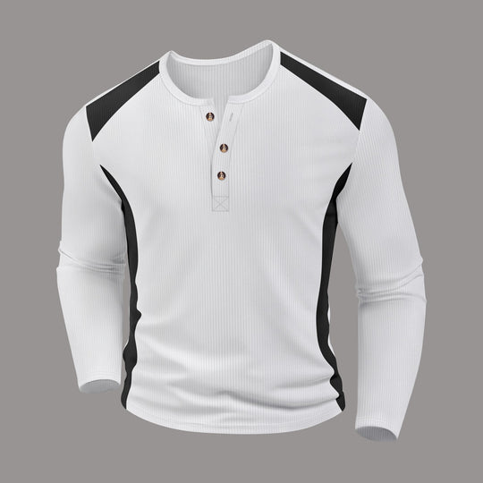 Herren Langarm-Henley-Shirt aus atmungsaktivem Material mit Kontrastdetails R&B