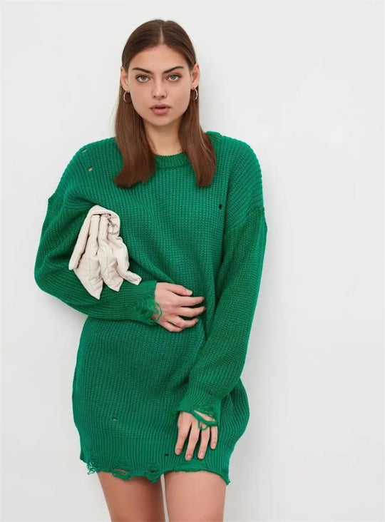 Damen Oversized Strickpullover mit einzigartigem Lochmuster und Rippenstruktur R&B